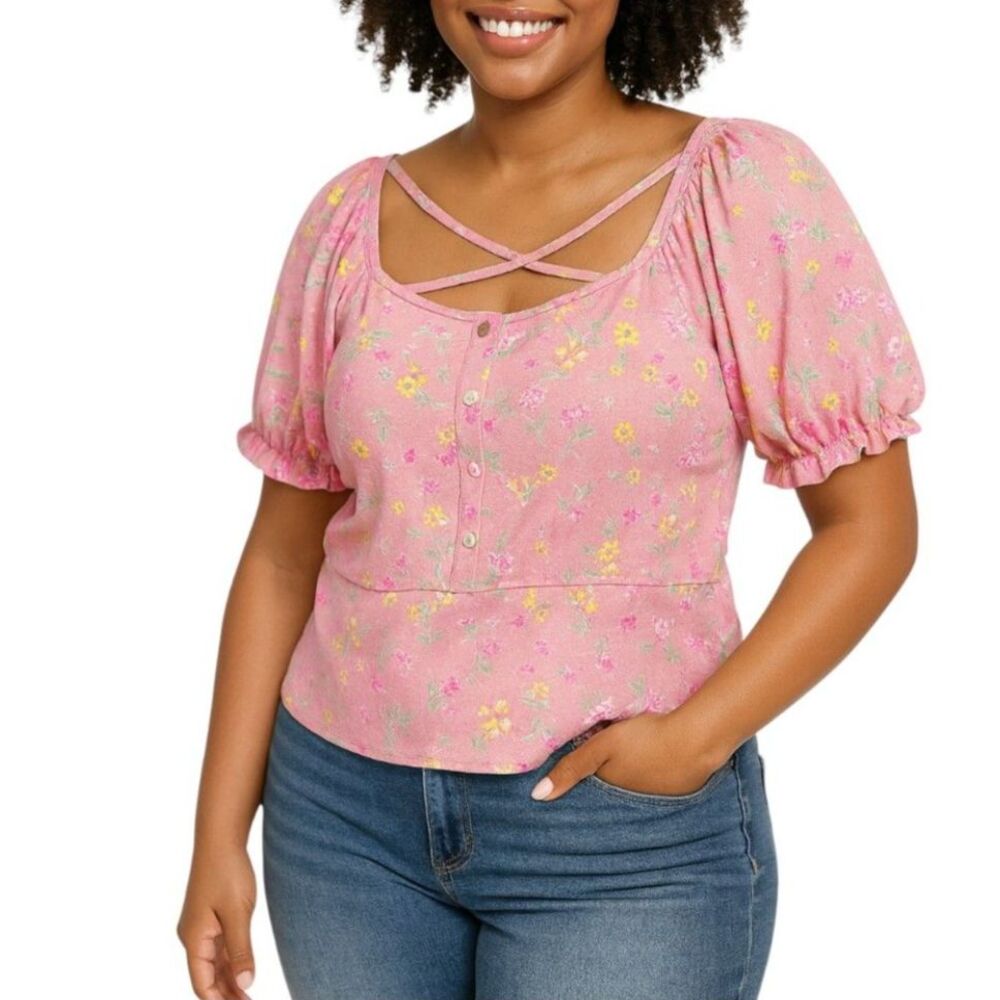 Love + Joy Floral Smocked Puff Sleeve Blouse | Size 1X